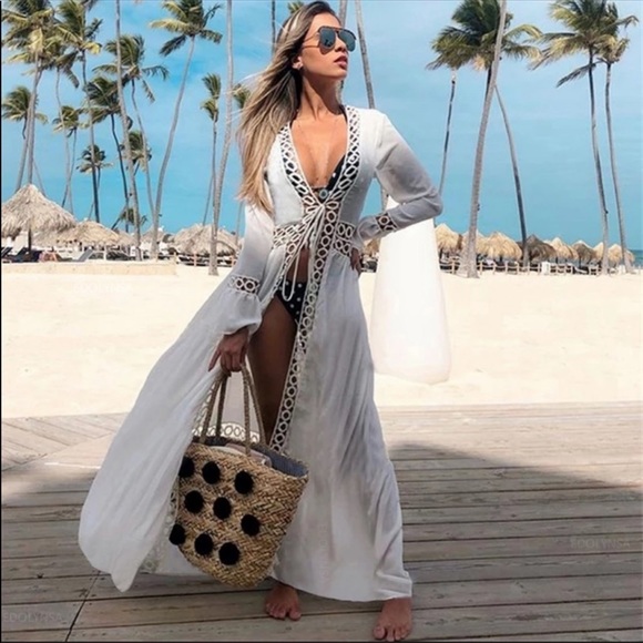 Other - RESTOCKING 🌵 boho swim cover up kimono maxi white